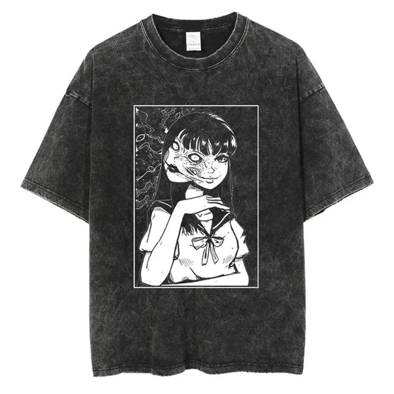 Streetwear Oversize Acid T Shirt For Men Women Thriller Comic Graphics T-Shirt Summer Washed Old FuJiang Anime Top Tees