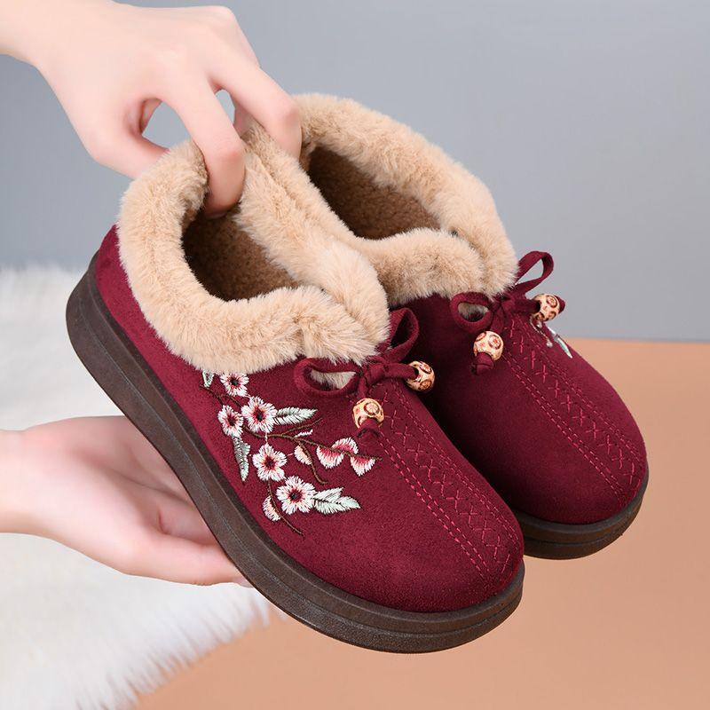 Winter Velvet Thickened Warm Middle-aged and Elderly Mother Shoes Women's Cotton Shoes Flat Non-slip