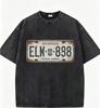 Vintage Kennzeichen Grafik T-Shirt Herren Oversized Gewaschenes Schwarzes Tee Retro Streetwear Lässige Lockere Kurzarm Tops