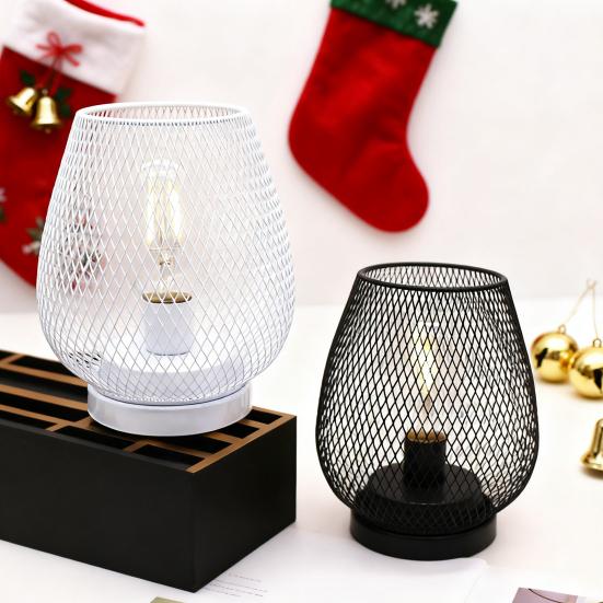 Birdcage Shaped Table Lamp Battery Operated Iron Mesh Shade Night Light for Bedside Bar Cafe Bedroom