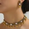 Women Necklace Earrings Fashionable Retro Flower-patterned Diamond-encrusted and Elegant Women's Necklace Earrings Jewelry Set