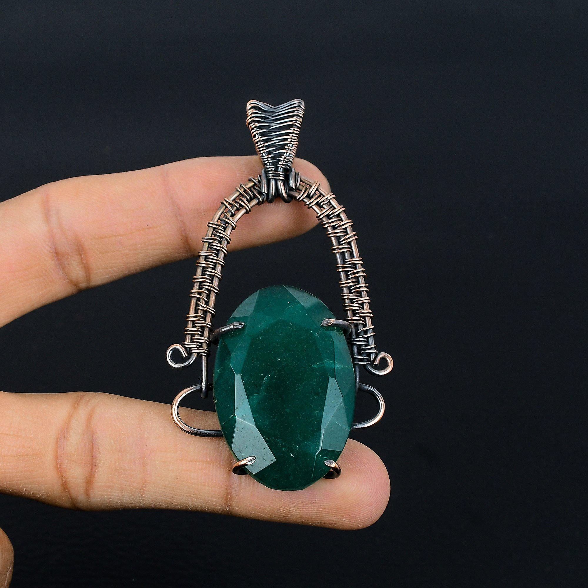 

Изумрудная подвеска, Подвеска из медной проволоки 999 пробы, Ювелирные изделия с драгоценными камнями, Подвеска ручной работы, Потрясающие украшения, Подарок для нее 2.55 Inches