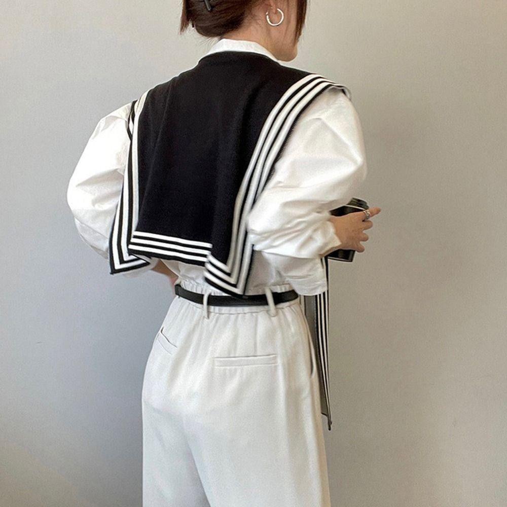 Black and White Striped Black White Striped Shawl Spring and Autumn Knitted Fake Collar