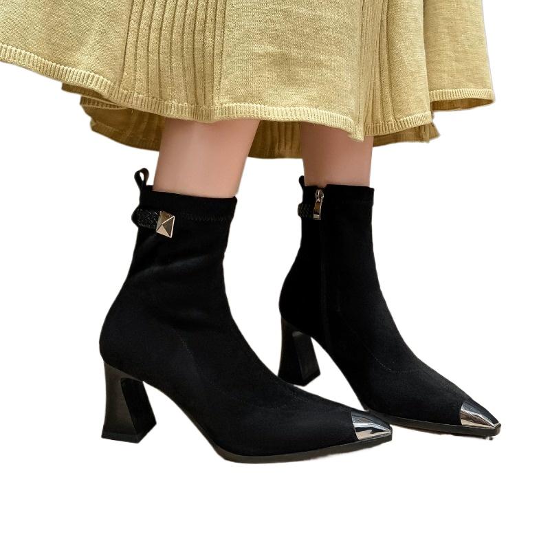 New Style Women Back Zip Zipper Luxury Designer Ladies Rubber High Heel Pointy Ankle Rock Pointed Toe Zapatos Mujer