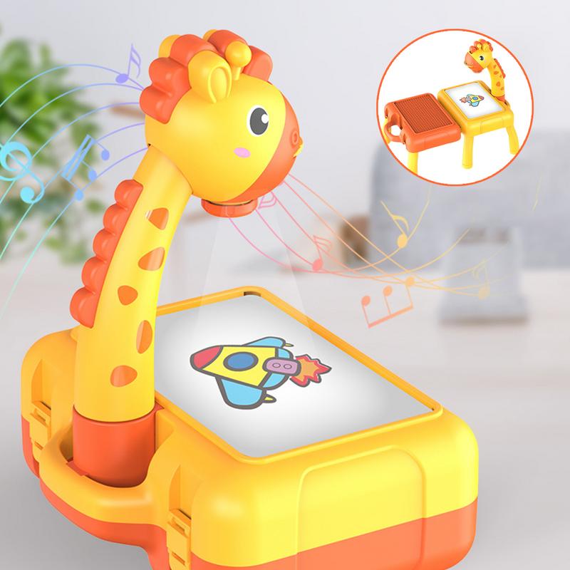 Drawing Tablet Education Multifunctional Projection Painting Table Giraffe Storage Light Music Writing Pad Girl Children's Toys