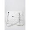 White Leather Quilted 3 Compartment Zipper Closure Chain Strap Lined Handbag and Shoulder Bag