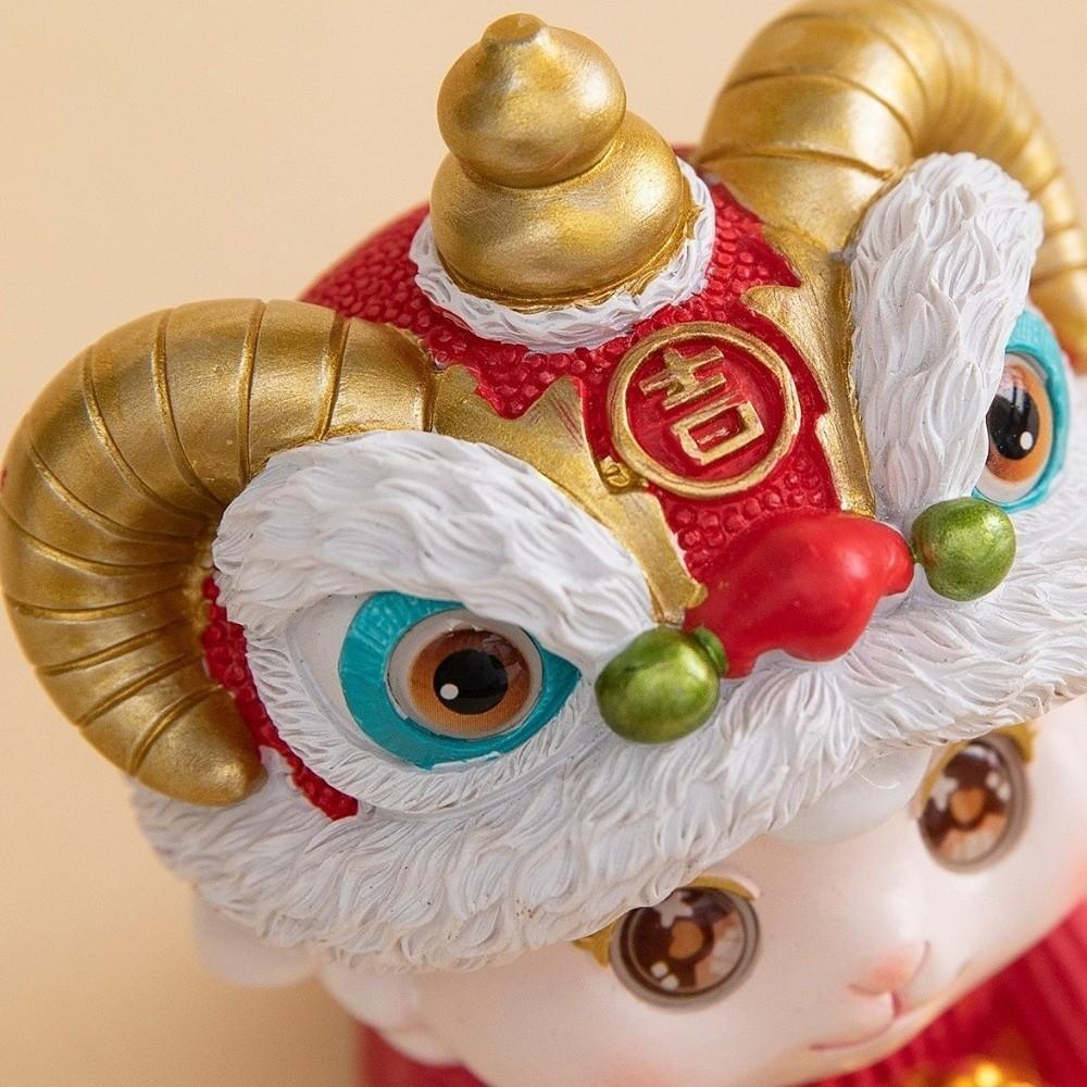 Gold Ingot Lion Dance Sheep Figurine Cute Resin Ornament Wealth Zodiac Sheep Statue New Year