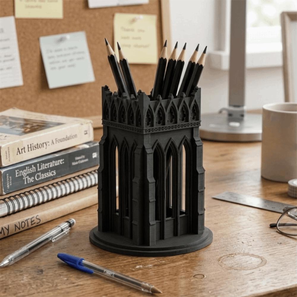 Vintage Gothic Church-Style Pen Holder Delicate Desktop Ornament Dressing Tables