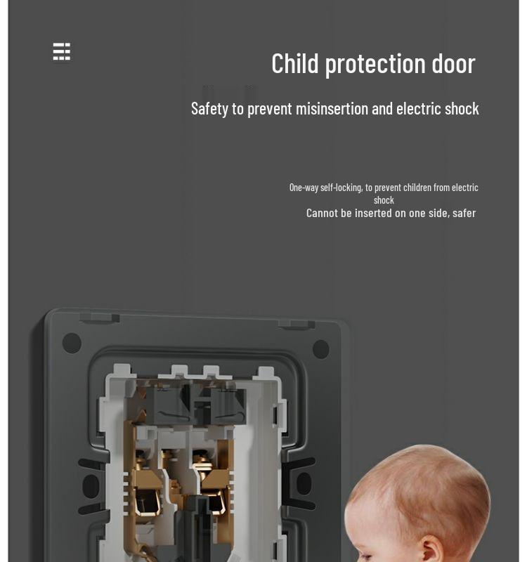 Bardzo cienki panel przełącznika i gniazdka z szarego szkła kryształowego - Typ 86, montaż podtynkowy, zestaw pięciootworowy do użytku domowego.