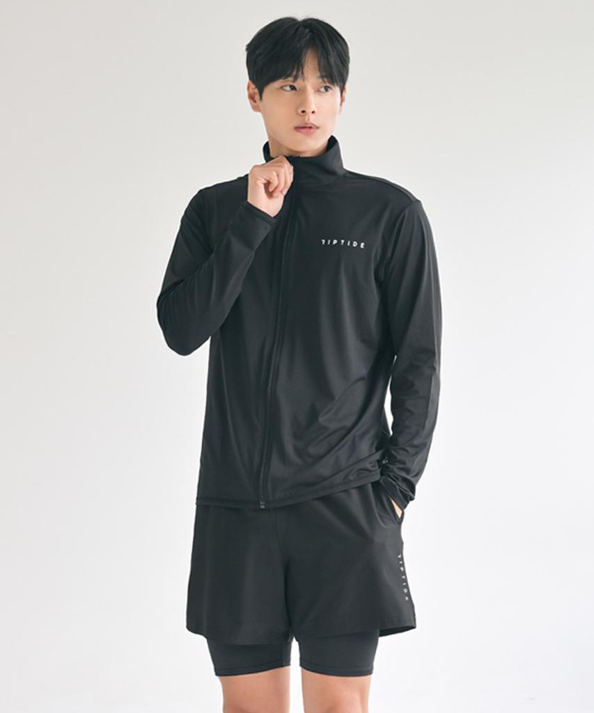 Helingbon [Set] Men'S Rash Guard Set Loose Fit Zip-Up Long Sleeve & Two-In-One Swim Pants Rc903 Ac902