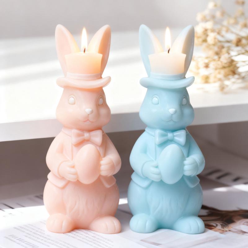 3D Bow Tie Bunny Easter Candle Silicone Mold Handmade Aroma Plaster Resin Molds Cartoon Rabbit Form Candle Making Supplies