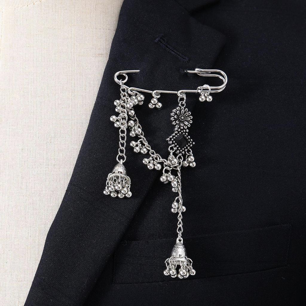 Bohemian Rhinestone Flower Tassel Brooch for Women - Exotic Style Suit Coat Pin