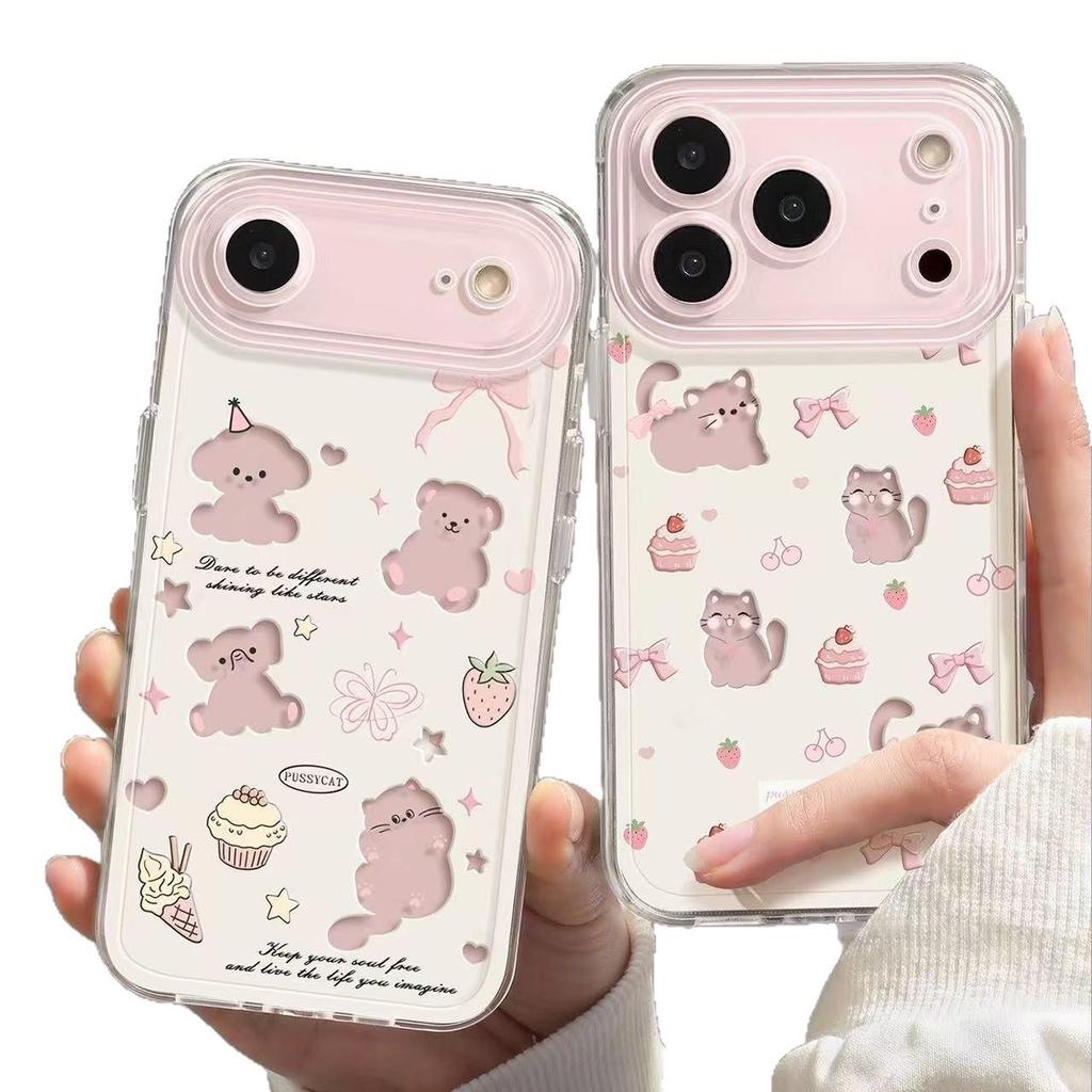 Apple 17 Pro Max Drop-proof Transparent Phone Case for Kittens & Puppies, Full Coverage for iPhone 13-16, European & American Style