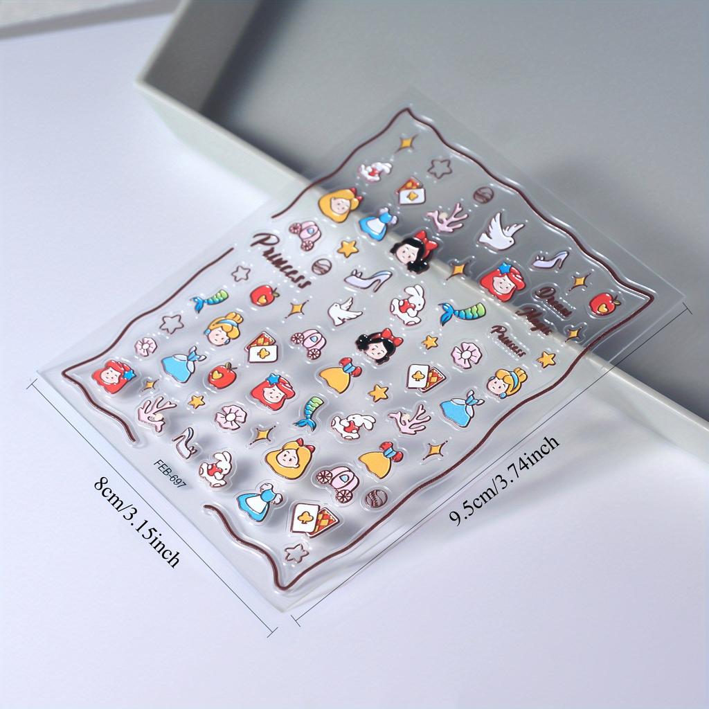 3D Embossed Cartoon Princess Stickers - Reusable, Self-Adhesive Nail Art Decor Perfect for Manicures and Party Decorations