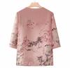 Elegant Chinese Summer Outfit: Short-Sleeved Top & Two-Piece Set for Middle-Aged and Elderly Women