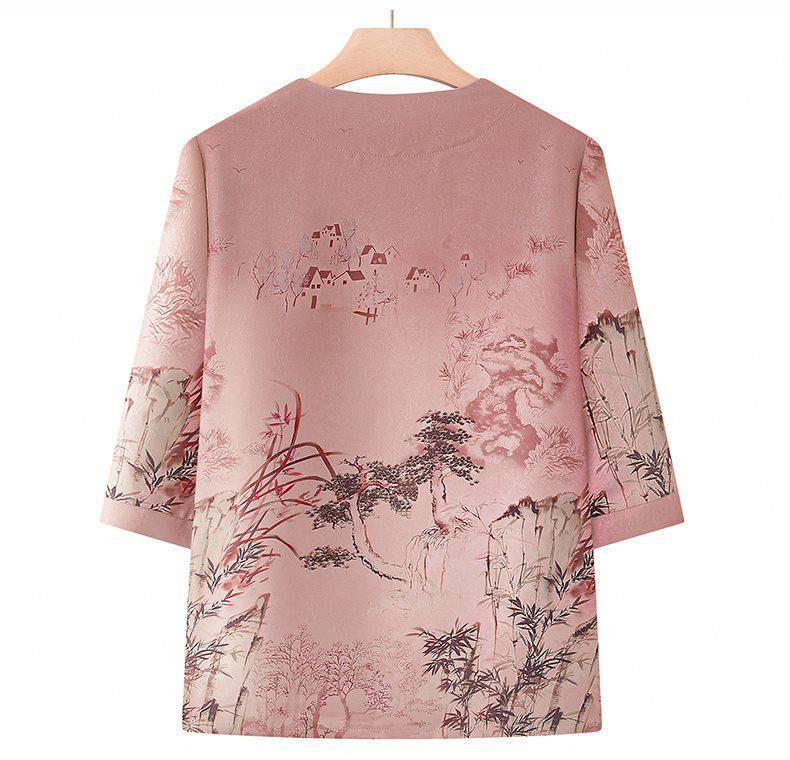 Elegant Chinese Summer Outfit: Short-Sleeved Top & Two-Piece Set for Middle-Aged and Elderly Women
