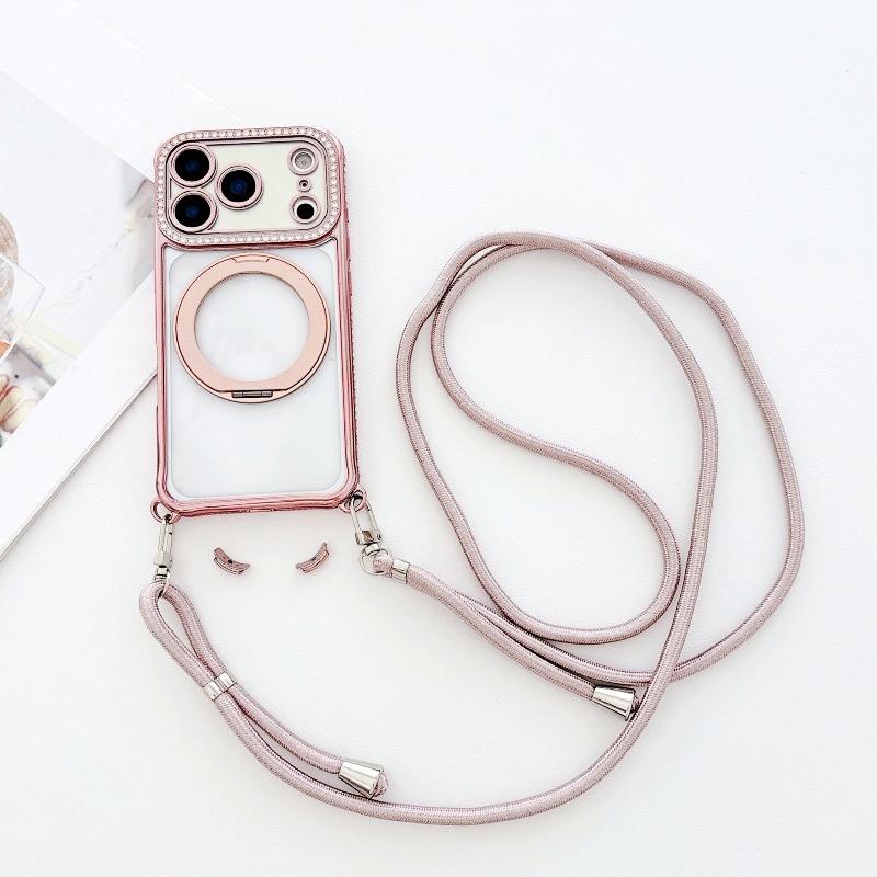 

Acrylic Diamond Case For iPhone 17 Pro Max 16 14 13 15 Plus Crossbody Lanyard Strap Detachable 360 Ring Holder Magnetic Cover for iPhone 17&Case & Strap