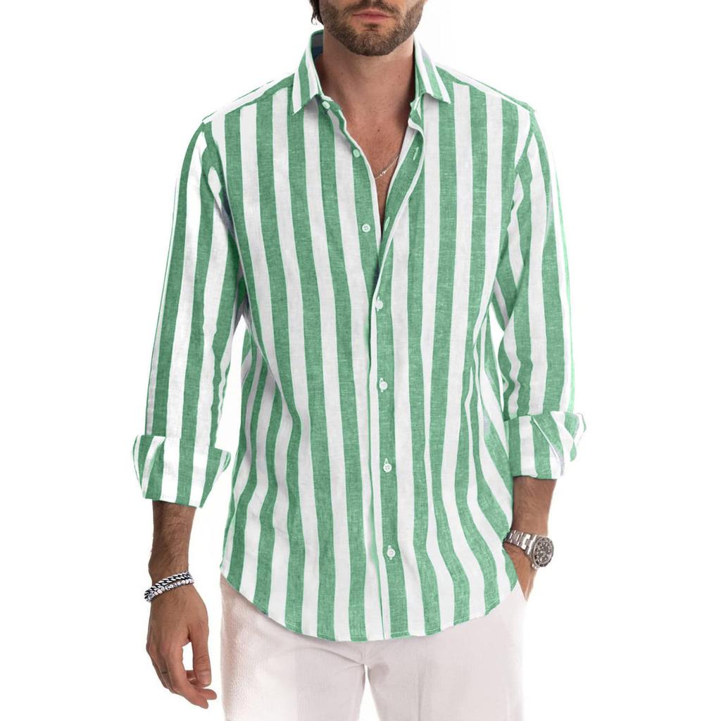 Camicia da uomo a maniche lunghe con colletto a righe, vestibilità ampia