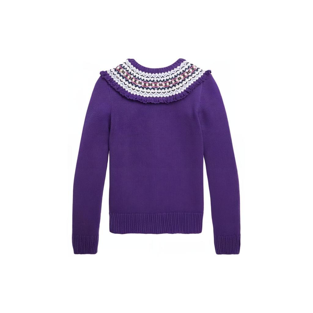Polo Ralph Lauren Knit Sweater Kids FW23 Crew Neck Striped Trim Single-Breasted Long Sleeve Purple Kids sweater 313916542001