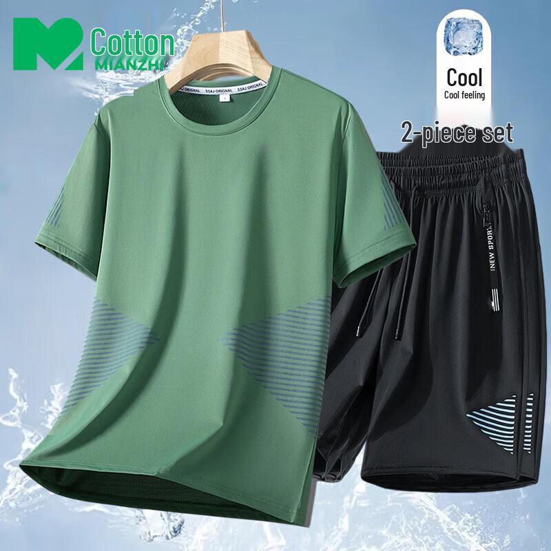 

Men s Ice-Feel Breathable T-shirt & Shorts Athletic Set M
