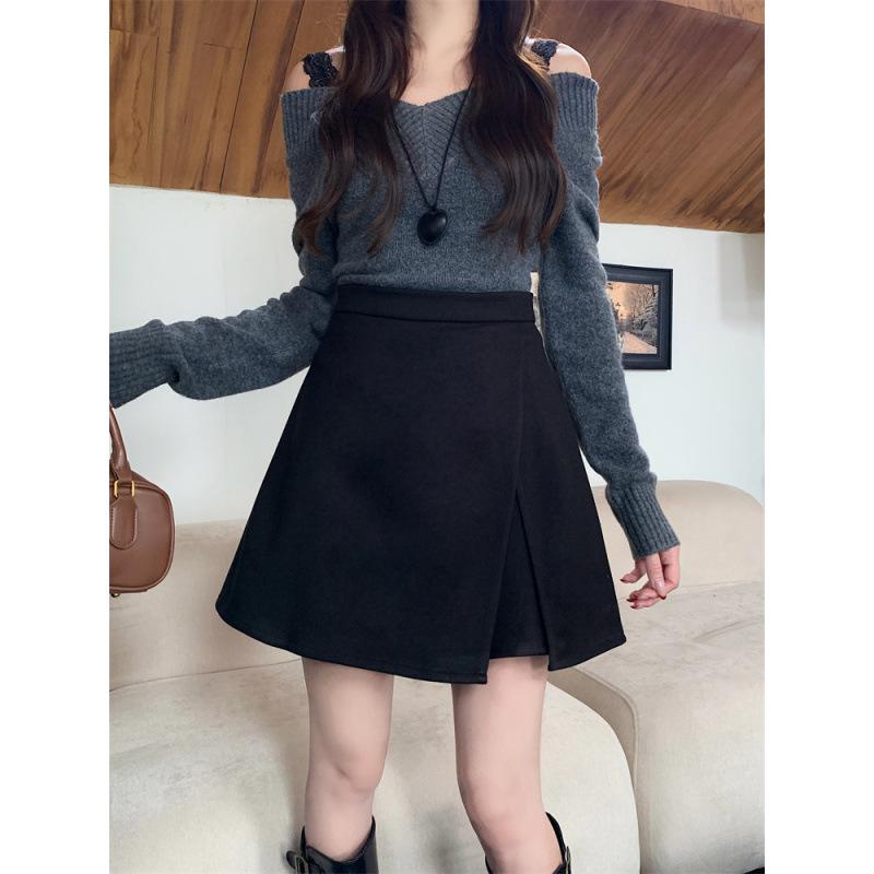 

Women s Winter High-Waist Woolen Skirt – Slimming Design with Small Slits for a Stylish, Plump-Friendly Fit 4XL чорний