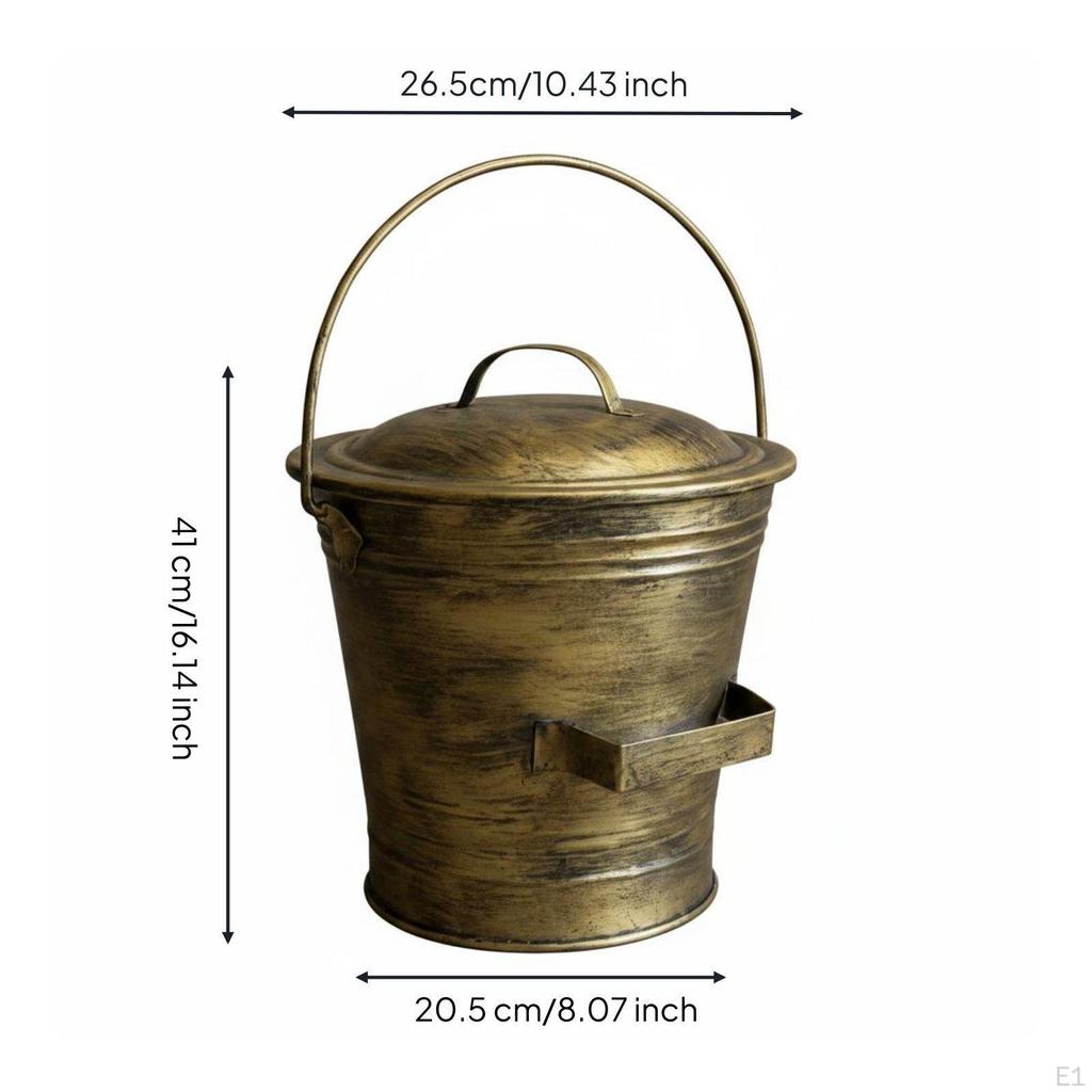 Fireplace Ash Bucket Large Capacity Pail Portable Set for Outdoor Copper