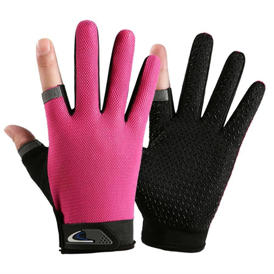 

2-Finger Exposed Fishing Gloves, Anti-Slip Breathable Touchscreen Outdoor Sports Gloves L рожевий червоний колір