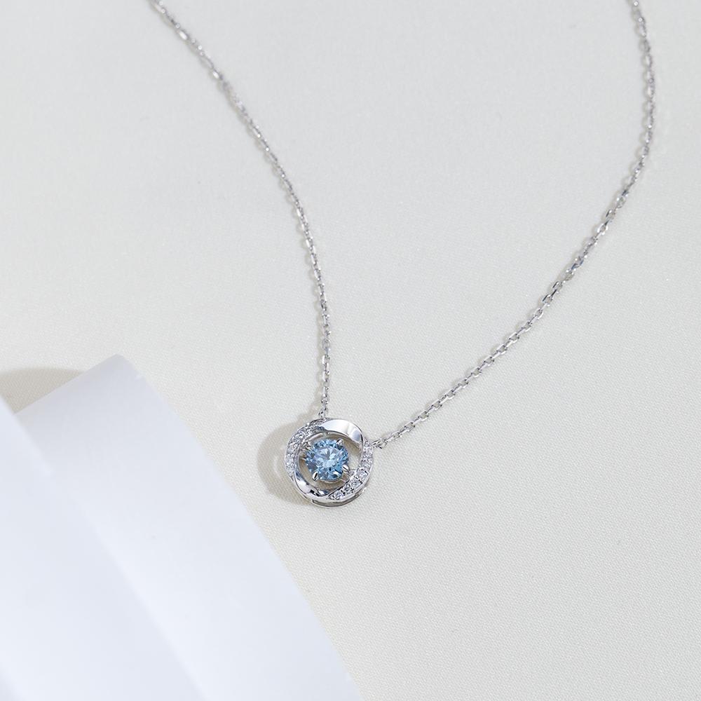 Blue Lab Grown Diamond Necklaces Real Gold Pendant for Women Girls in Stock Wholesale