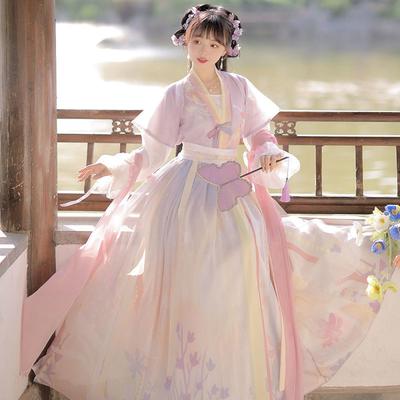 Camicetta girocollo da donna con collo rotondo e gonna lunga fino alla vita in stile Hanfu della dinastia cinese Tang