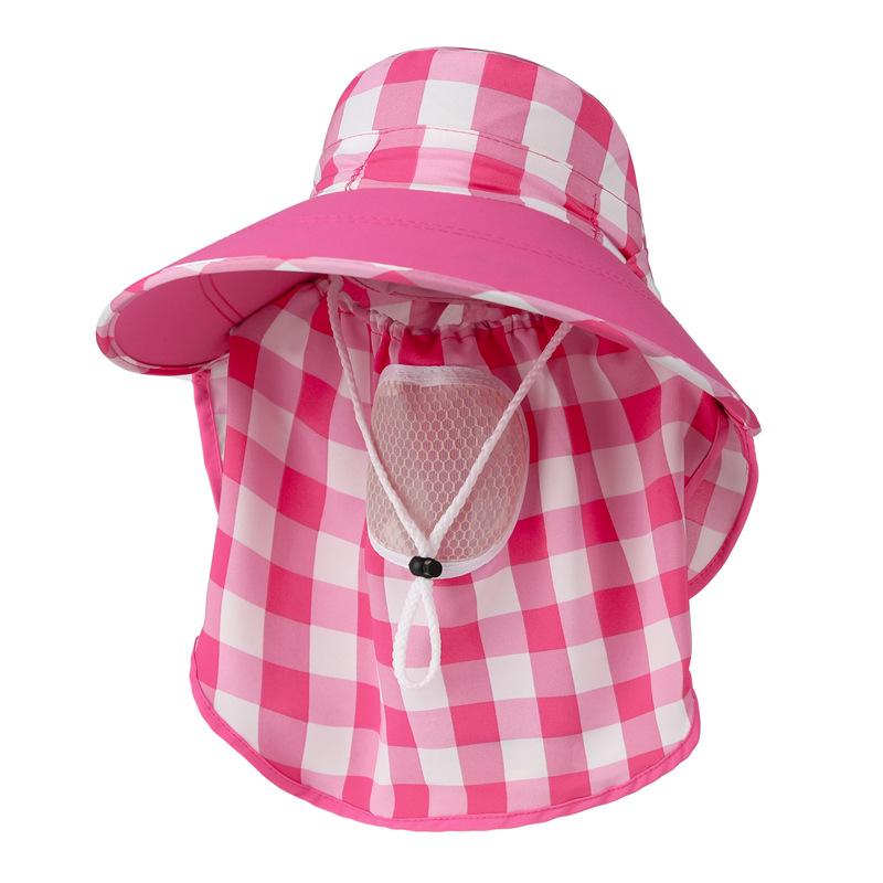 Sommerliche Feldarbeit Sonnenschutzhut Ultraviolett Große Krempe Gesichtsmaske Radfahren Damen Tee pflücken Hut Karomuster Sonnenhut
