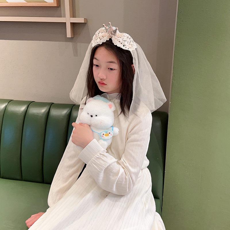 Voal cu Fundă din Dantelă Vintage, Diademă cu Strasuri, Bentiță pentru Fete