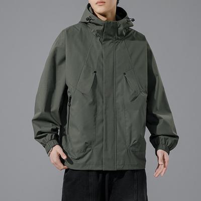 Men's Spring Large Size Casual Solid Color Hooded Jacket Teenagers Stand-up Collar Loose Handsome Sports Jacket
