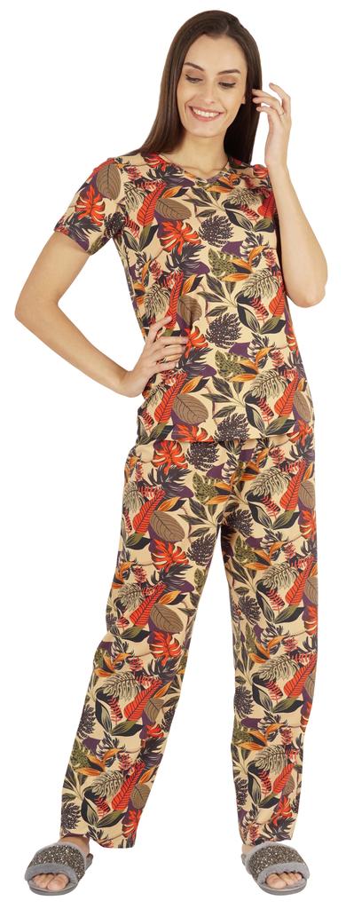 Inkmeso 2 Pcs Printed Short Sleeves Nightwear Set For Womens Top And Pajama Sleepwear Cotton PJ