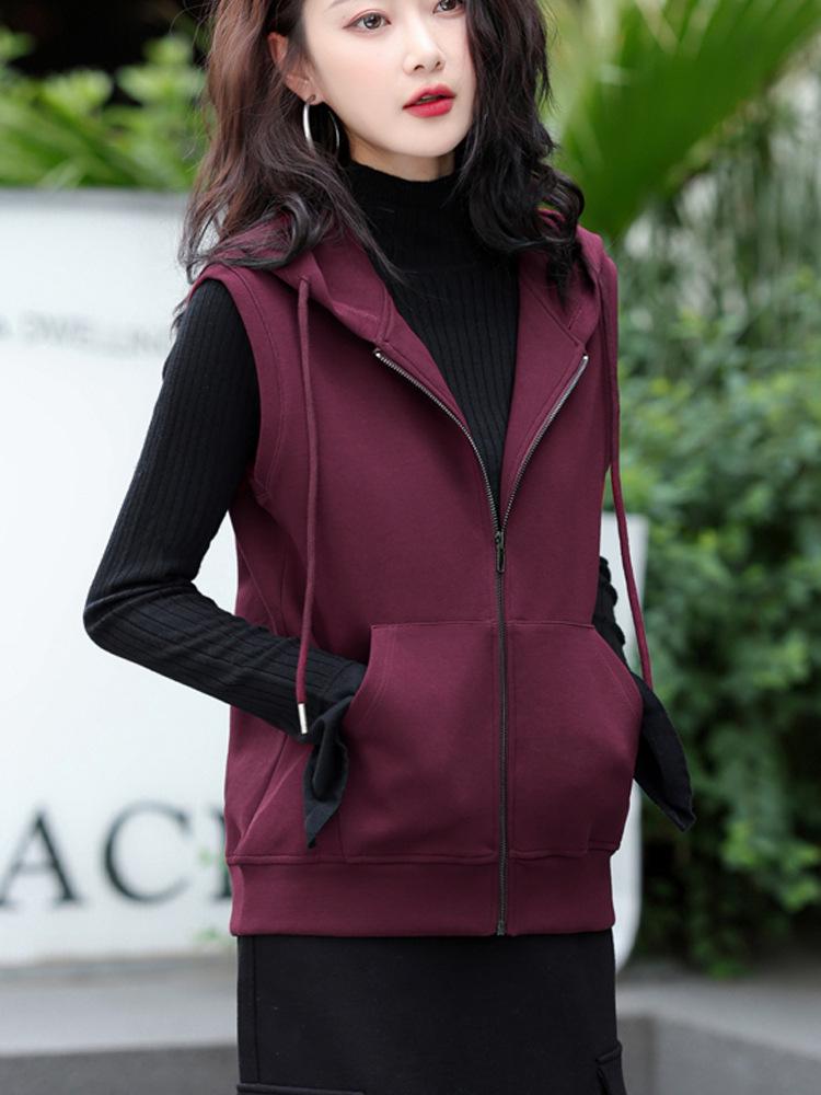 

Women s Fashionable 2025 Autumn Hooded Knit Vest with Double Zipper - Stylish, Loose, Sleeveless Layering Sweatshirt M (80-100 jin)