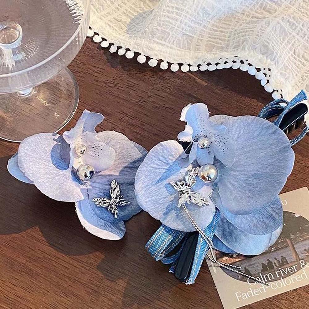 Cloth Flower Shark Clip Denim Bohemian Style Hairpin Cute Butterfly Orchid Hair Clip Seaside