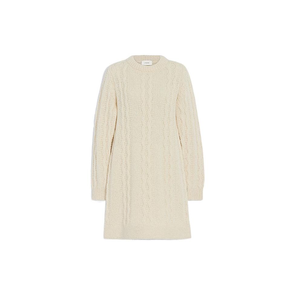 Coach FW22 Solid Color Cable Knit Round Neck Long Sleeve Dress Women dresses Beige CF015-CRM XS