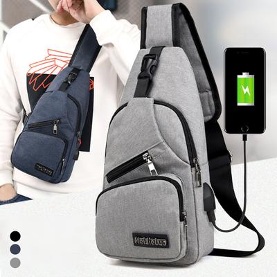 USB Charging Sling Bag For Men Casual Chest Bag Shoulder Crossbody Bag Male Anti Theft Multifunction Bags Man Sports Travel Pack
