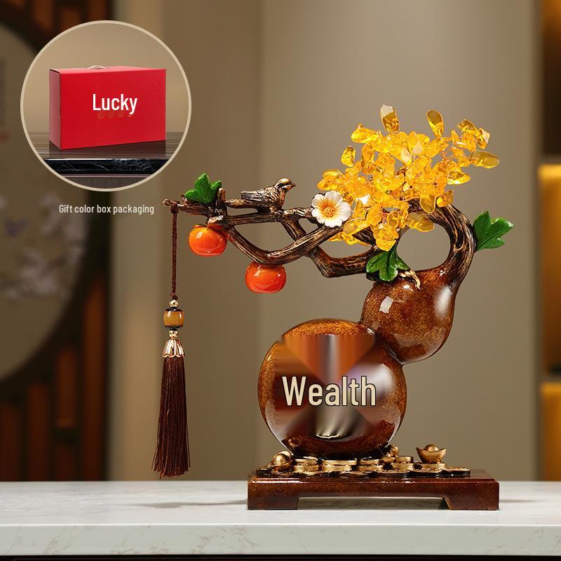Chinese Persimmon Ruyi Gourd Money Tree Ornament for Home Decor