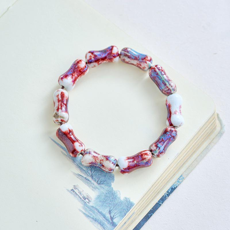 Ethnic Bone Ceramic Beaded Bracelet - Unisex Chinese Style for Couples, Students & Friends
