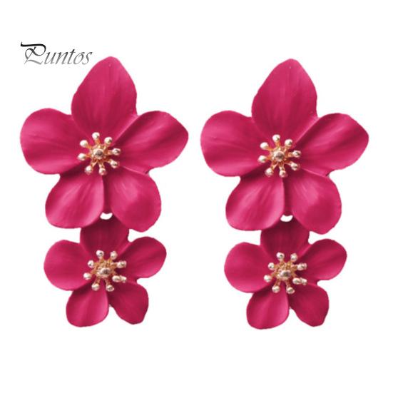 

1 пара двошарових сережок у формі квітки плюмерії Висячі сережки Жіночі сережки-гвоздики Ювелірні аксесуари рожевий червоний колір