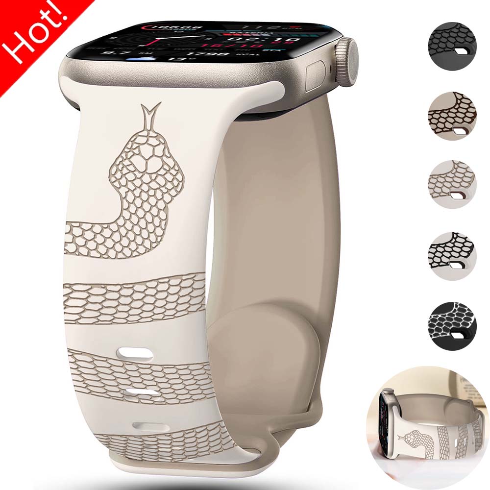 Elegante Cinturino Bicolore con Design di Serpente Inciso Per Apple Watch S10 42mm 46mm 49 45 41 9 8 Perfetto per l'Uso Quotidiano Feste Sport
