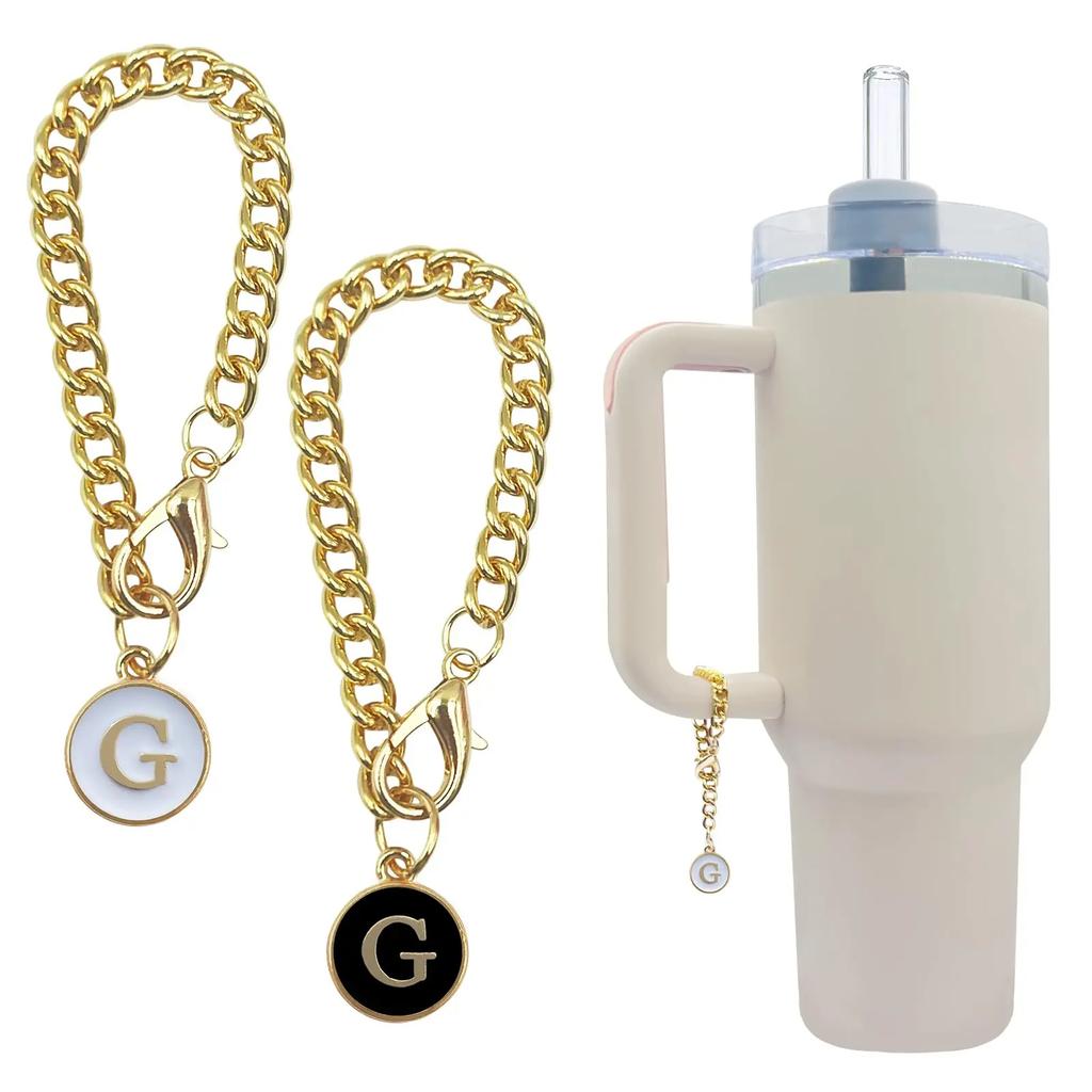 2PCS 26 Letters A To Z Charm Gold Chain Accessories for Ice Cream Tumblers 20 30 40 Oz Glass Tumblers with Handles