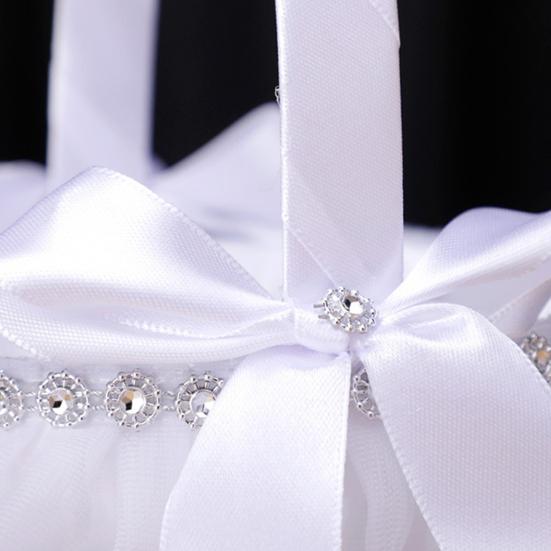 Blomsterkurv Elegant Romantisk Innlagt Rhinestone Mini Hvit Bryllup Brudepike Håndholdt Blonder Blomsterkurv Sceneoppsett Rekvisitt