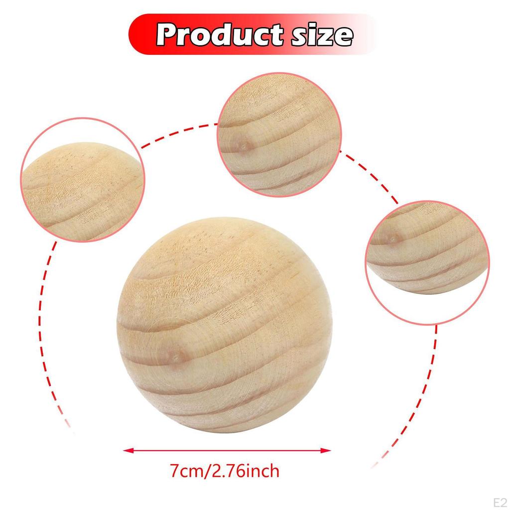 5x Wooden Balls for Crafts and DIY Projects No Hole 70mm Diameter Ornaments Decor Unpainted