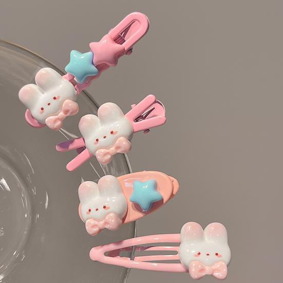 5 Stück Mädchen Haarspange Cartoon Hase Stern Dekor Haarspange Keine Kopfhaut Seitenpony Haarspange Kindliche Haaraccessoires