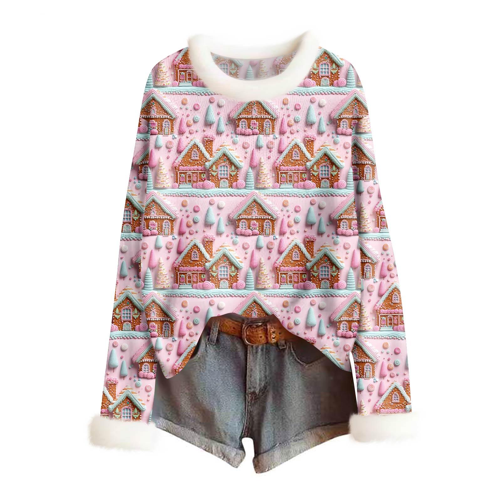 

Женский модный свитер с рождественским принтом и шерстяным воротником, повседневный вязаный пуловер с длинными рукавами XXL