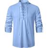 Mens Stand Collar Long Sleeve Casual Solid Cotton Henley Shirt