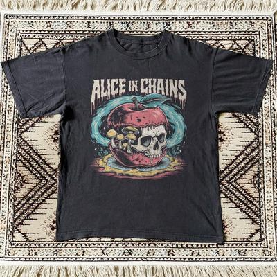 Alice In Chains Skull Apple Alternative Metal  Black Cotton Tshirt Unisex T-Shirt