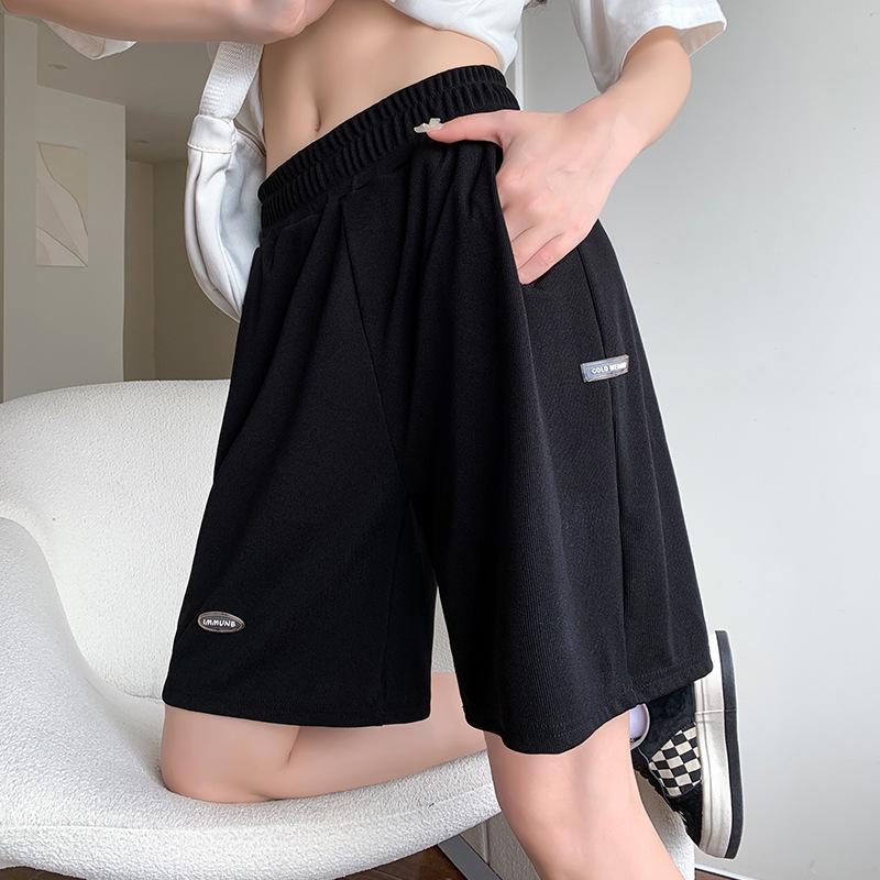 

Женские летние шорты из ледяного шелка с высокой посадкой и свободного кроя Medium (105-120 jin) чёрный