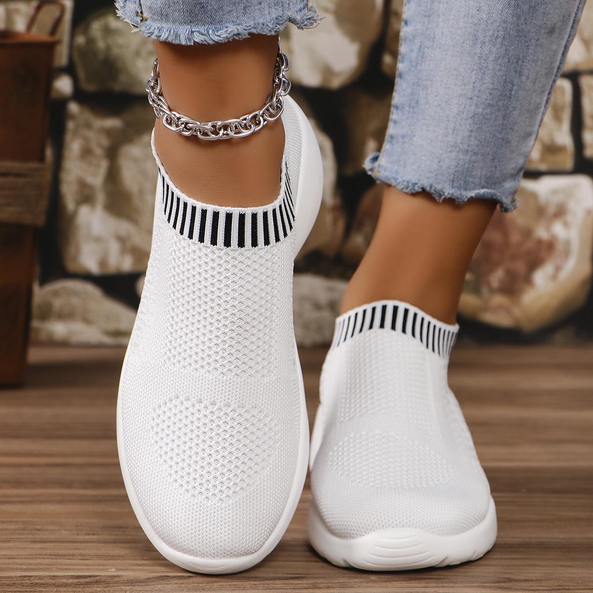 модные сетчатые дышащие вязаные кроссовки женские легкие нескользящие женские кроссовки — фото 4